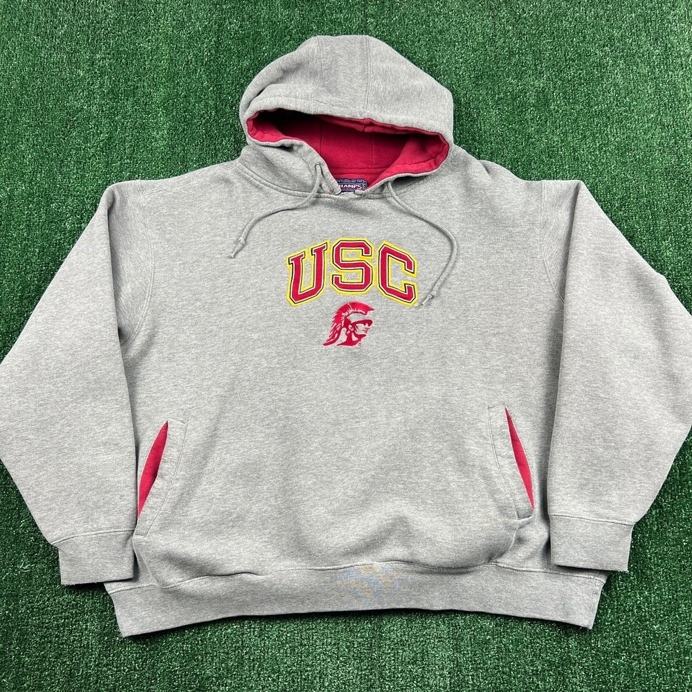 VTG‎ Champs USC Trojans Hoodie Men's 2XL Grey Cotton Blend Heavyweight Boxy Y2K